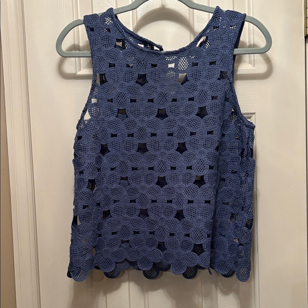 LOFT Blue Floral Crochet Tank Top